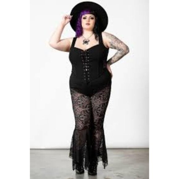 Killstar Spectral Lure Lace Bell Bottoms Flares Plus Size 4XL Black Goth Pants - Picture 4 of 4